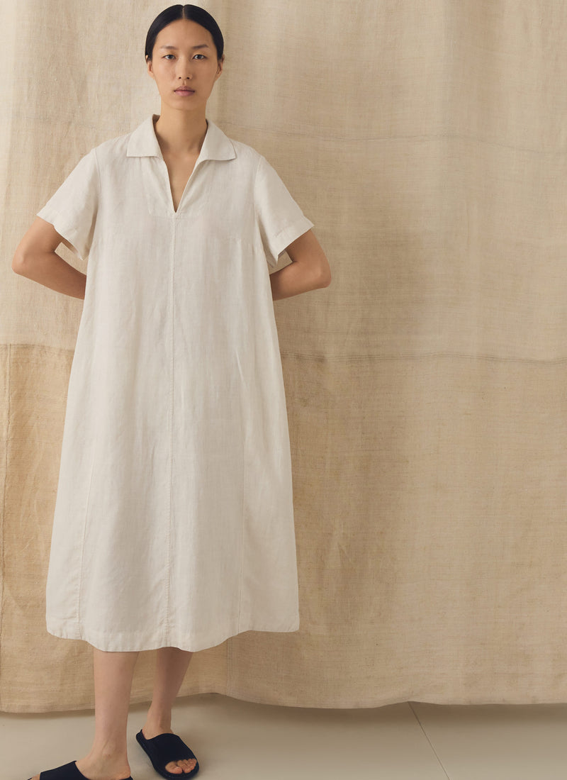 Collared Garment Dyed Linen Dress | Oat