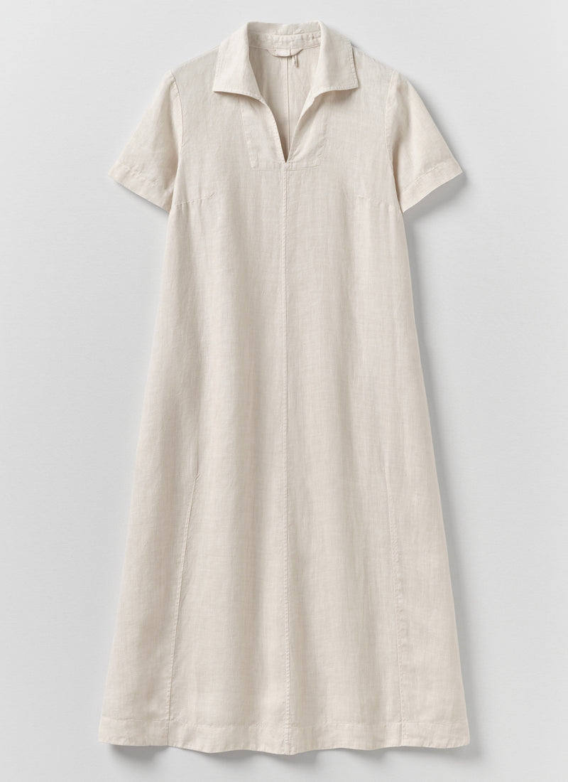 Collared Garment Dyed Linen Dress | Oat
