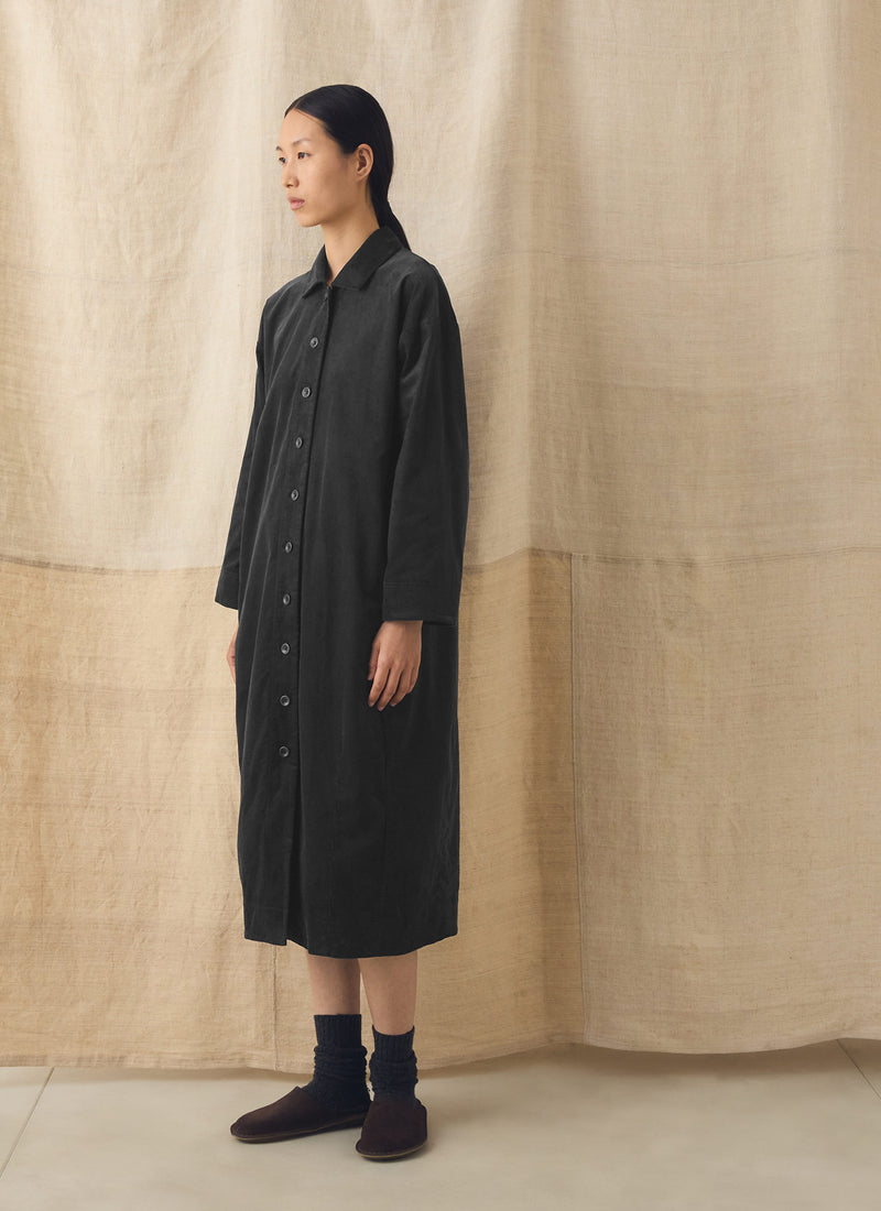 Cord Button Shirtdress | Charcoal