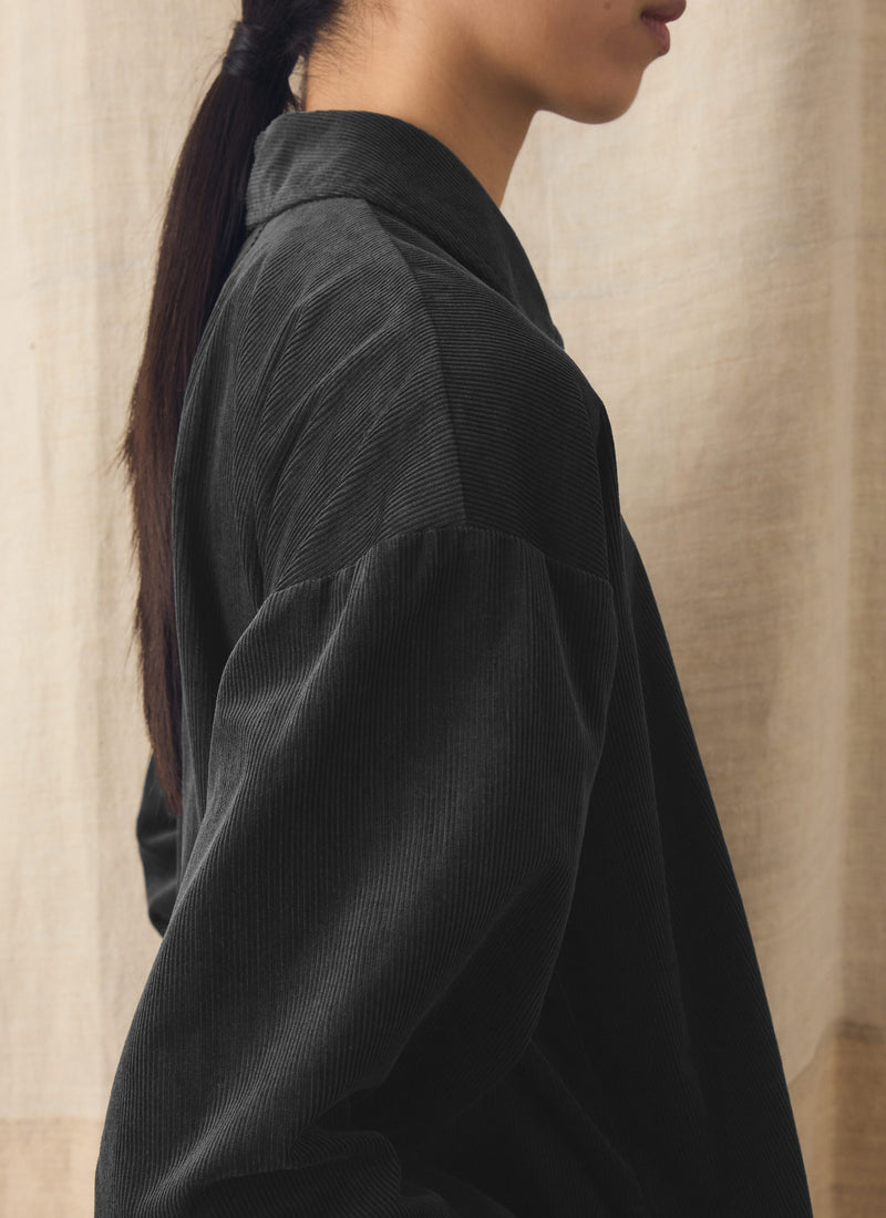 Cord Button Shirtdress | Charcoal