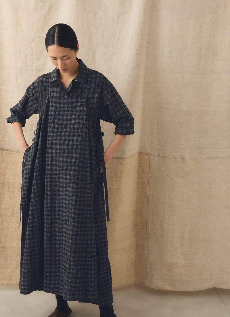 Check Cotton Wool Apron Dress | Dark Charcoal/Black