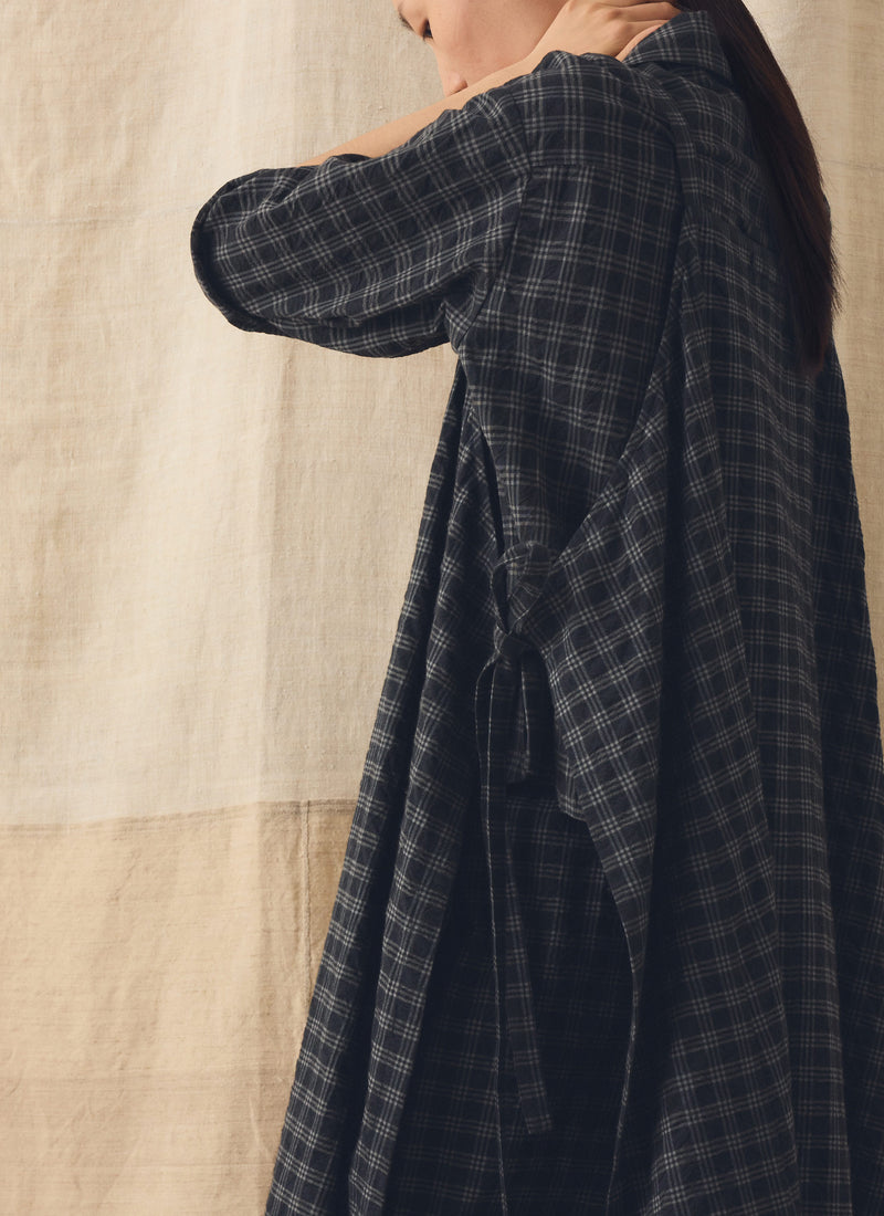 Check Cotton Wool Apron Dress | Dark Charcoal/Black