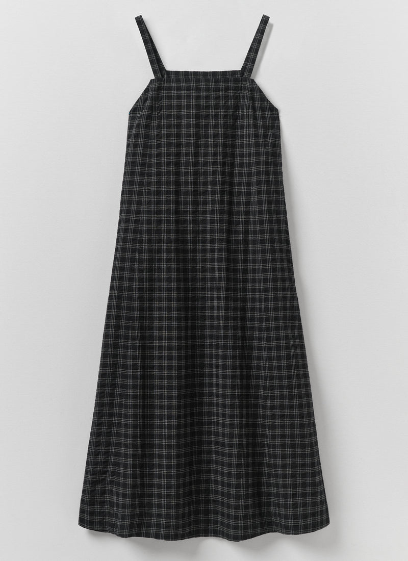 Check Cotton Wool Apron Dress | Dark Charcoal/Black