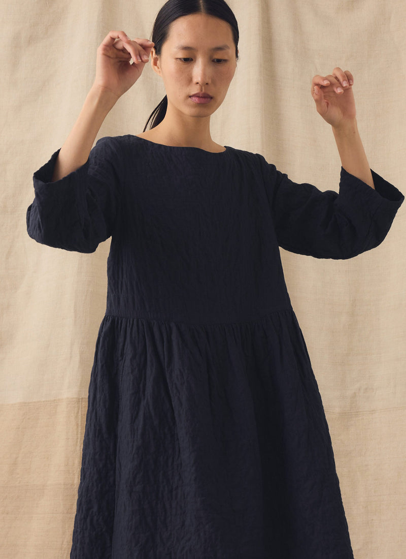 Freya Quilted Cotton Dress | Indigo Blue