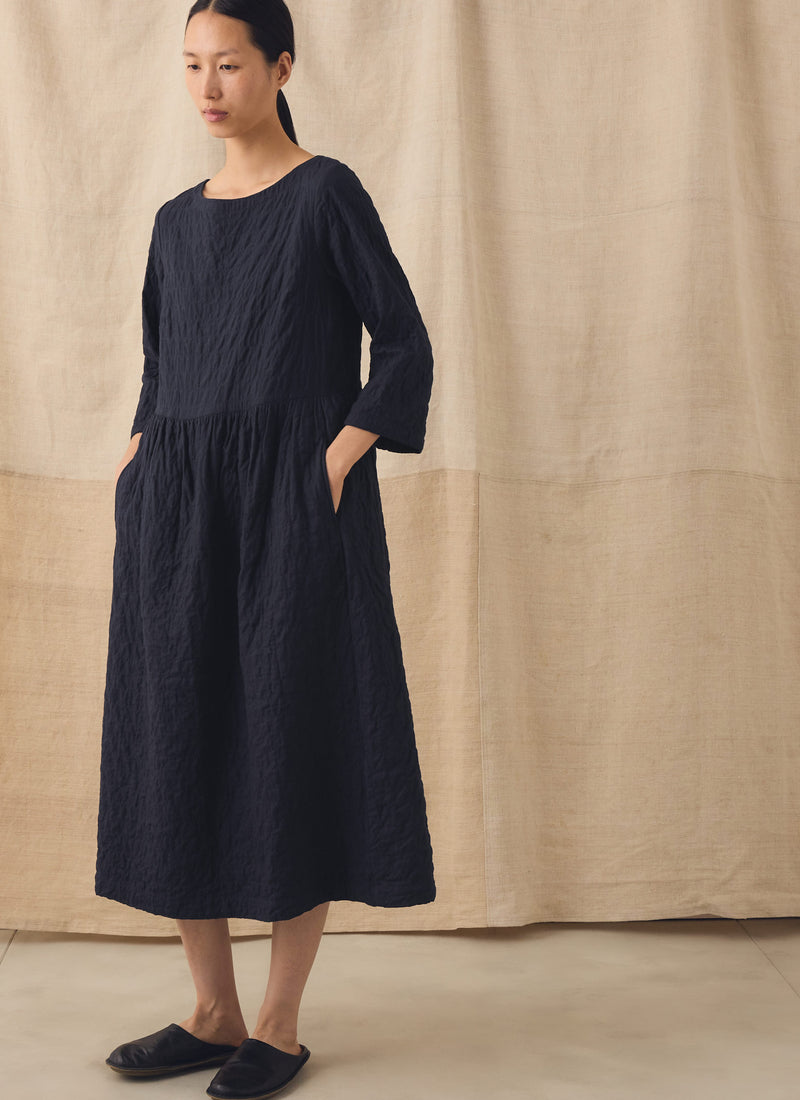 Freya Quilted Cotton Dress | Indigo Blue