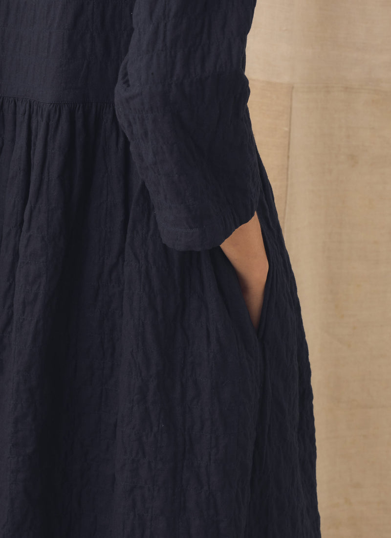 Freya Quilted Cotton Dress | Indigo Blue