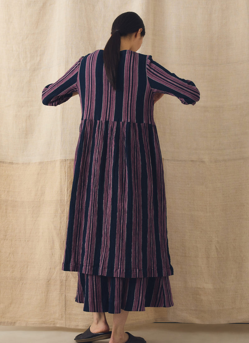 Freya Stripe Crinkle Cotton Dress | Midnight/Rose