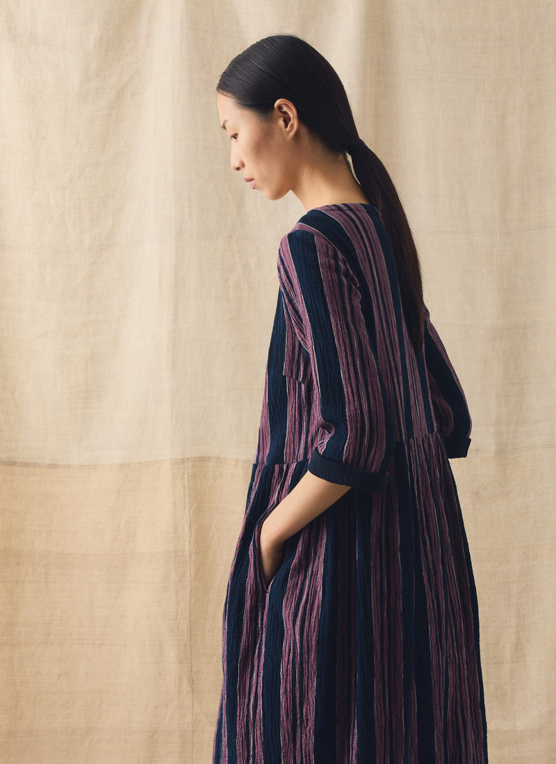 Freya Stripe Crinkle Cotton Dress | Midnight/Rose