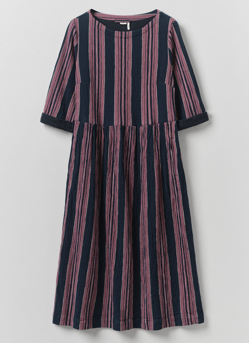 Freya Stripe Crinkle Cotton Dress | Midnight/Rose