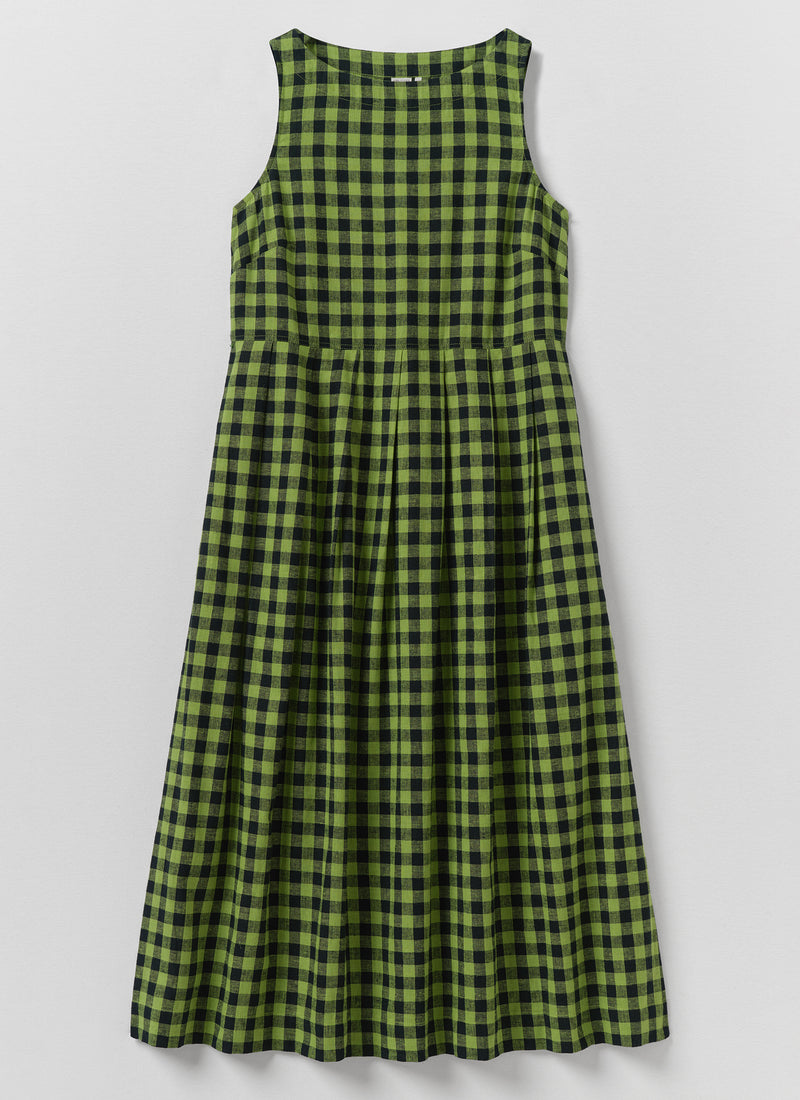 Aila Linen Cotton Gingham Check Dress | Beetle Green