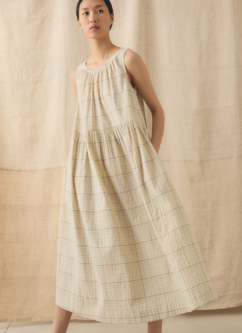 Page Check Cotton Sleeveless Dress | Ecru/Black