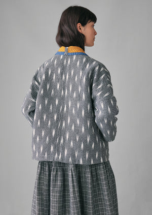 Repurposed Ikat Kantha Jacket | Greys/Blacks