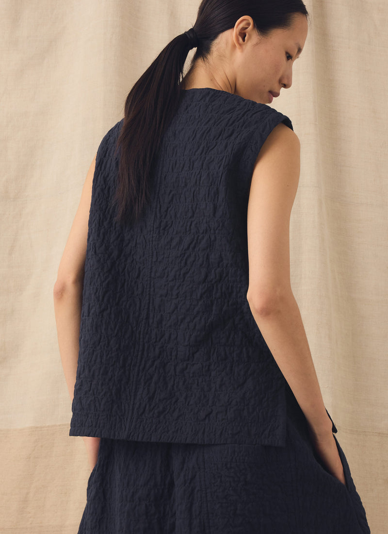Quilted Cotton Sleeveless Jacket | Indigo Blue