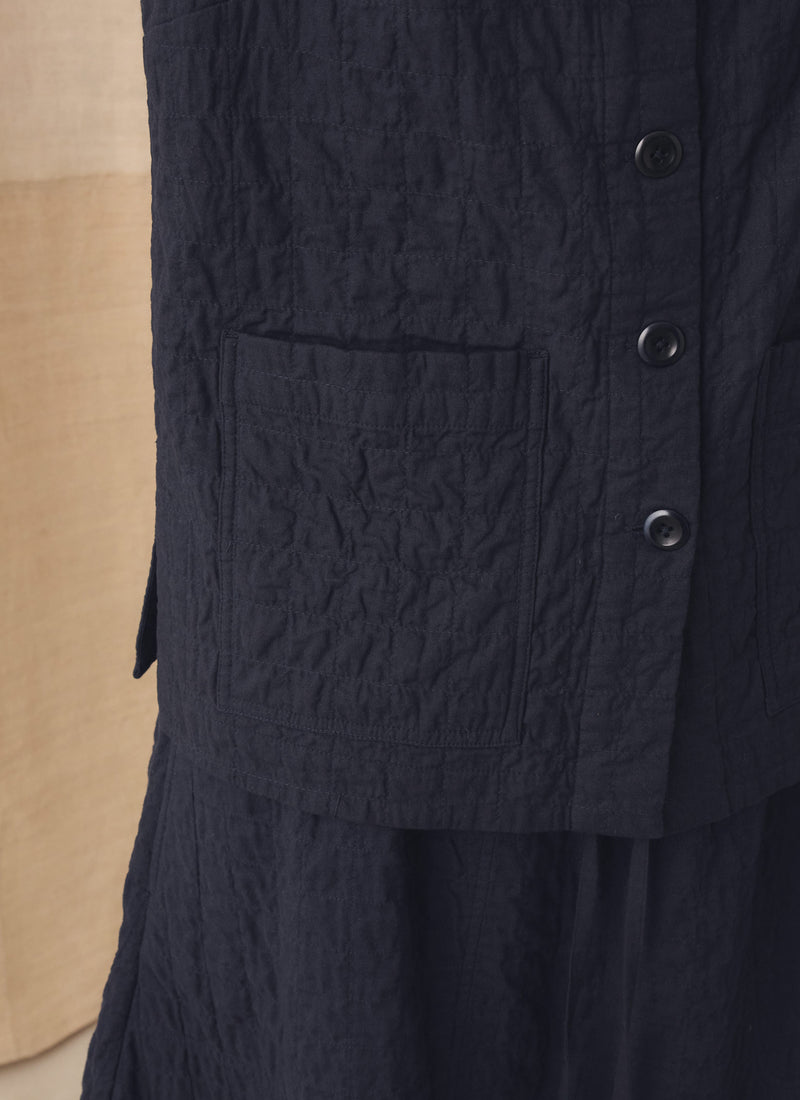 Quilted Cotton Sleeveless Jacket | Indigo Blue