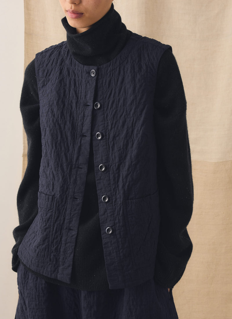 Quilted Cotton Sleeveless Jacket | Indigo Blue