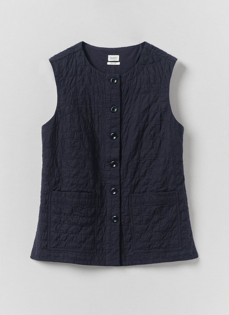 Quilted Cotton Sleeveless Jacket | Indigo Blue