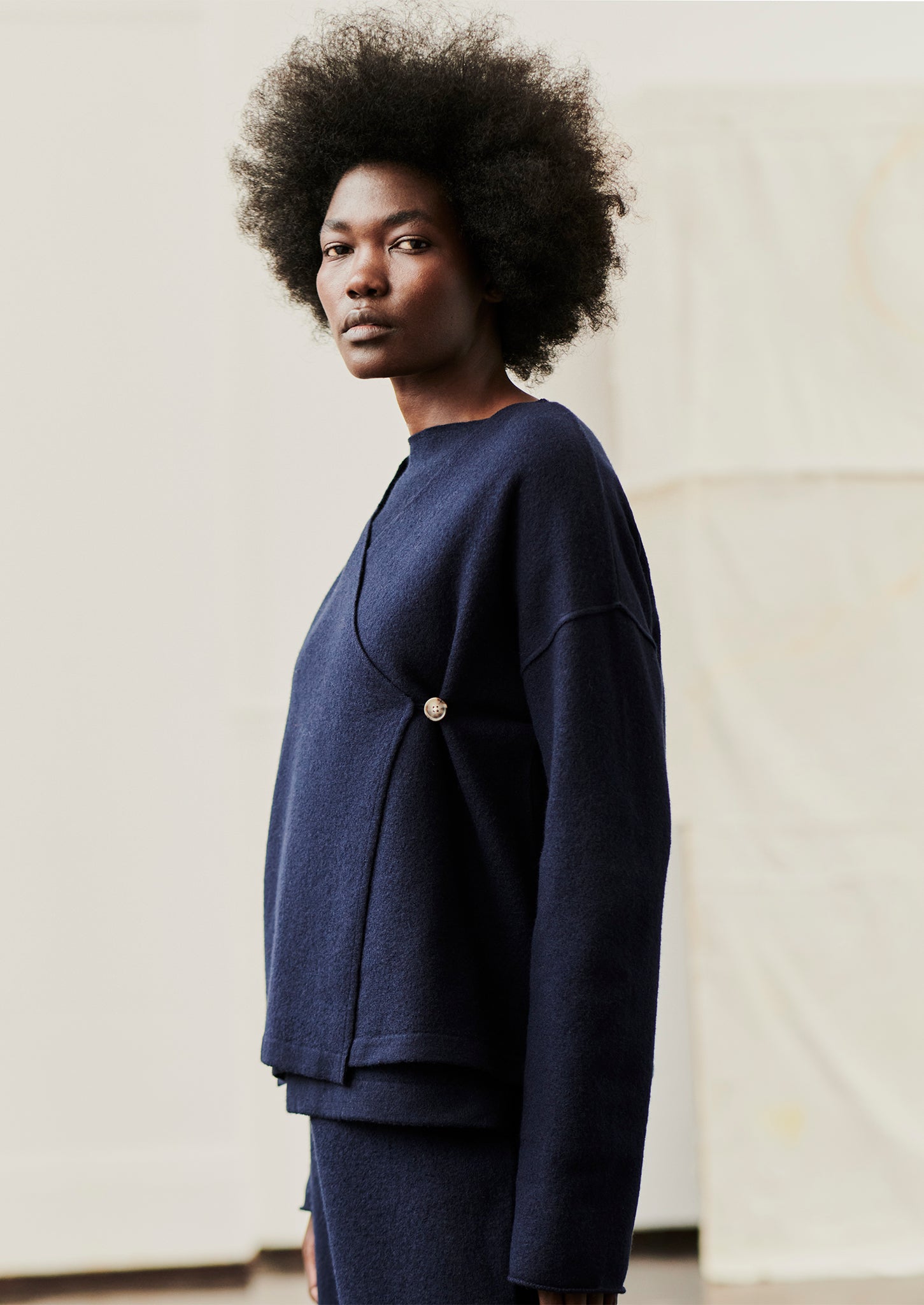 Boiled Wool Knitted Wrap Jacket | Navy