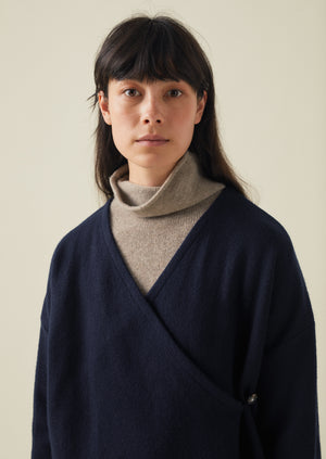 Boiled Wool Knitted Wrap Jacket | Navy