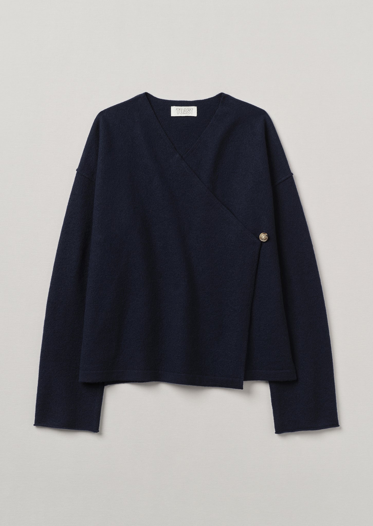 Boiled Wool Knitted Wrap Jacket | Navy
