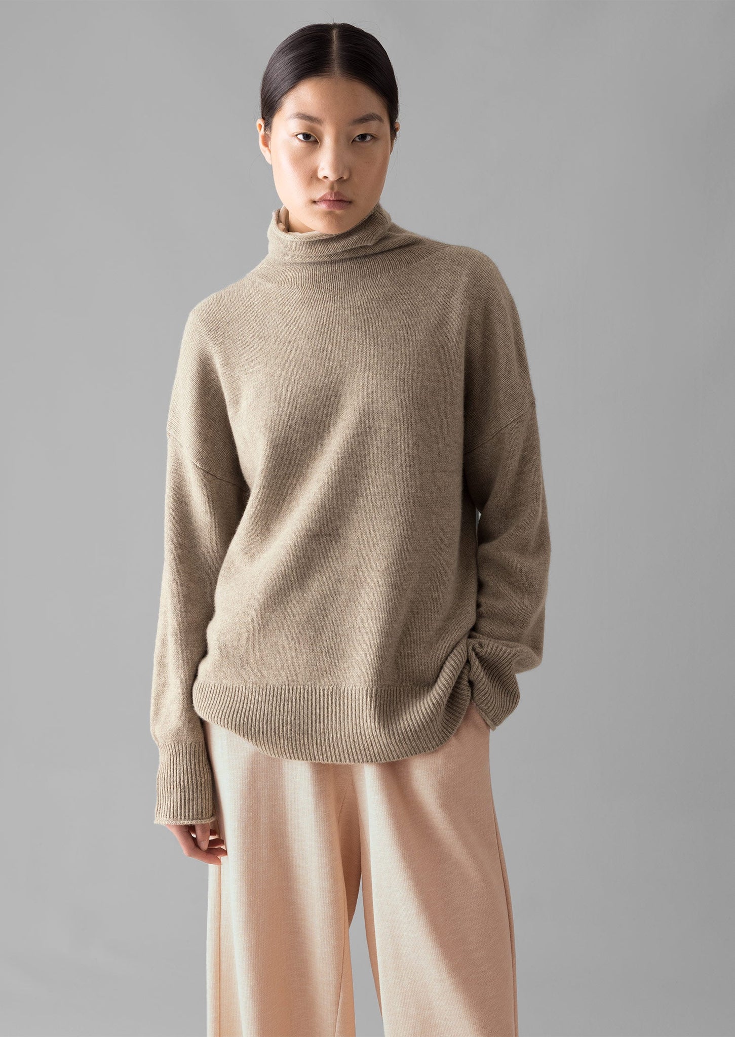 Roll Neck Wool Cashmere Sweater | Oatmeal