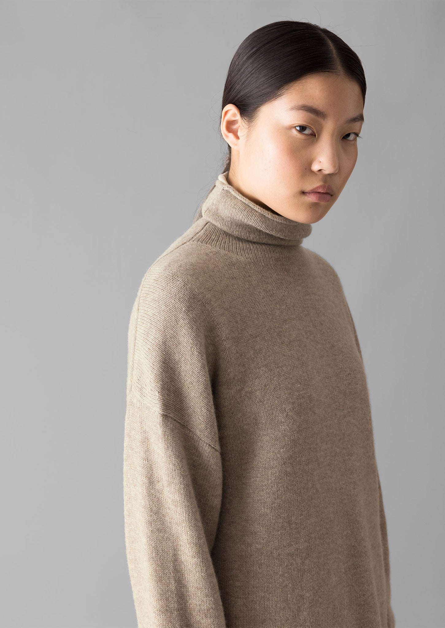 Roll Neck Wool Cashmere Sweater | Oatmeal