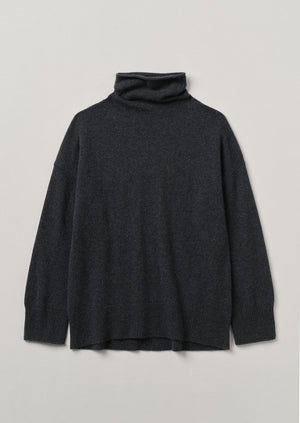 Roll Neck Wool Cashmere Sweater | Charcoal