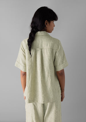 Stripe Linen Boxy Shirt | Olive