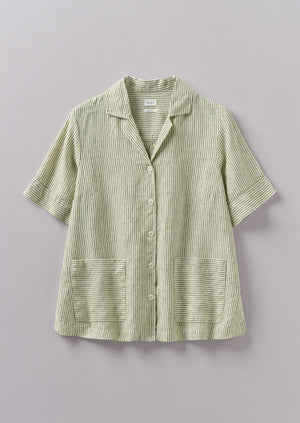 Stripe Linen Boxy Shirt | Olive