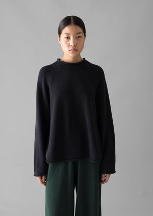 Organic Cotton Linen Easy Sweater Dark Navy