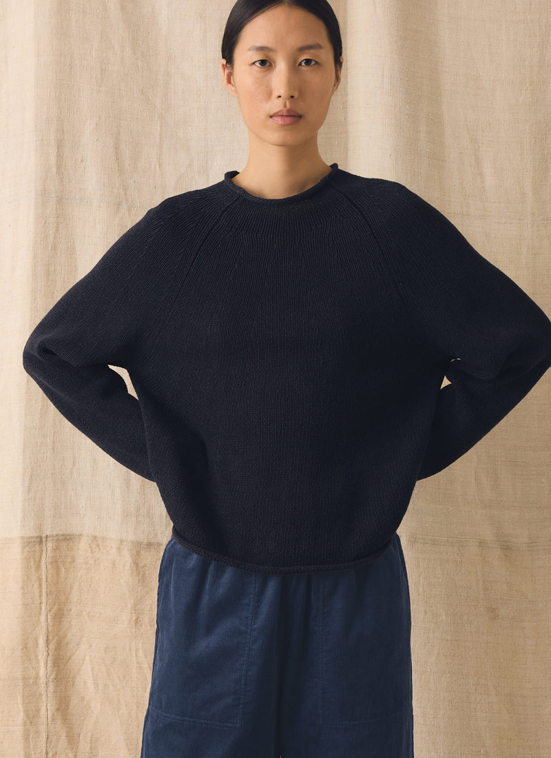 Organic Cotton Linen Easy Sweater | Dark Navy