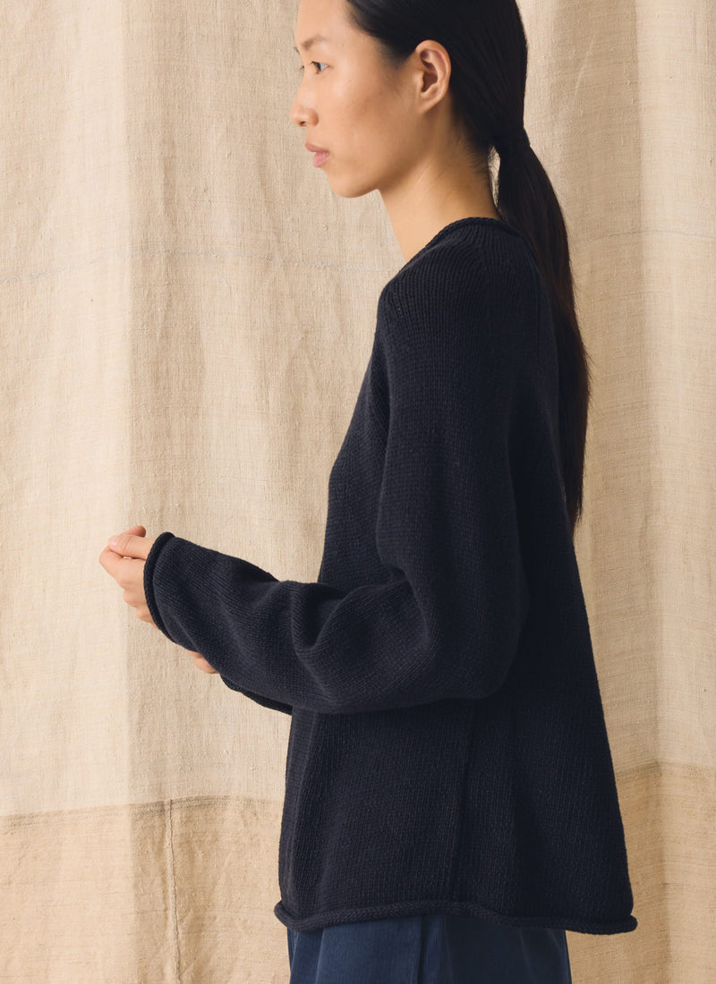 Organic Cotton Linen Easy Sweater | Dark Navy