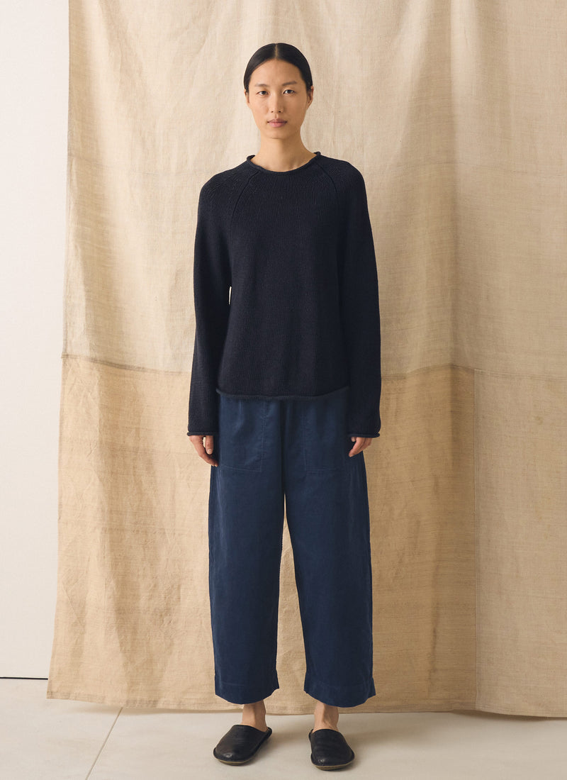 Organic Cotton Linen Easy Sweater | Dark Navy