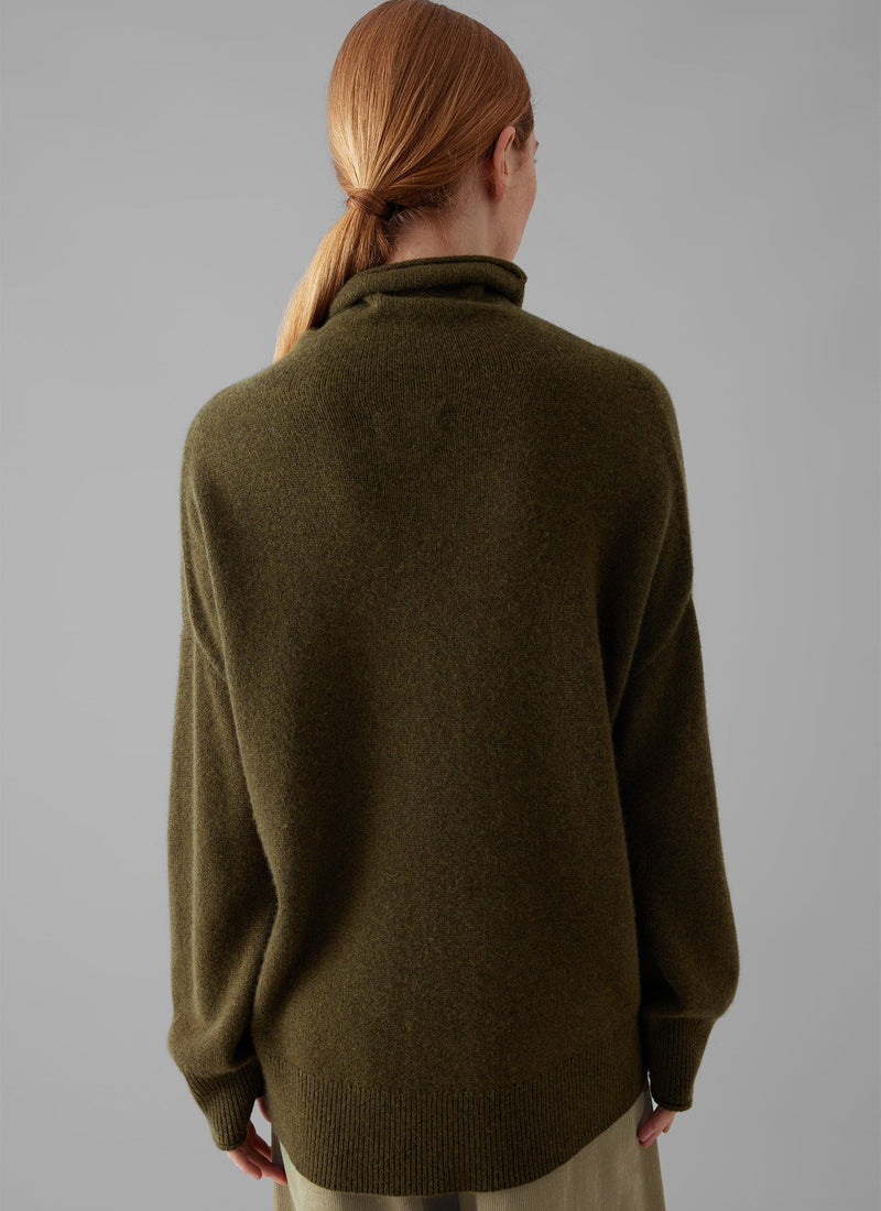 Roll Neck Wool Cashmere Sweater | Olive