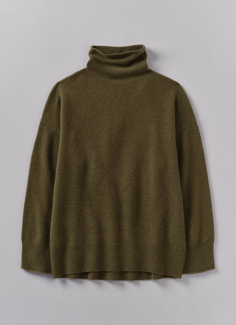 Roll Neck Wool Cashmere Sweater | Olive