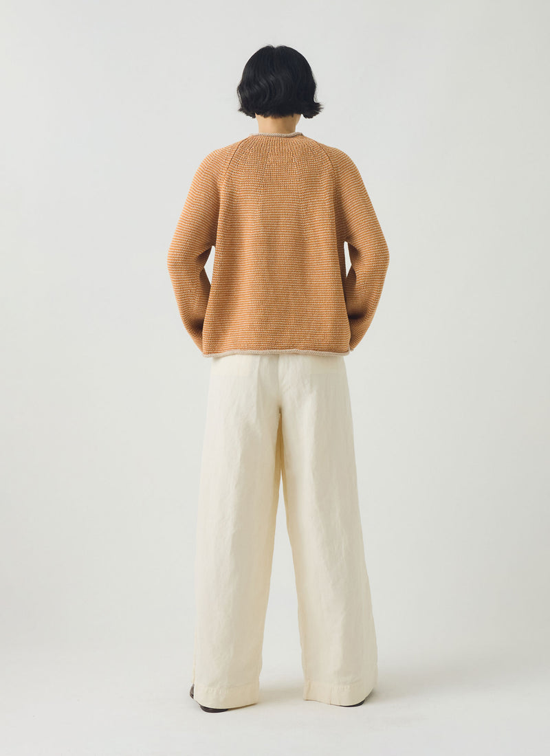 Stripe Linen Cotton Sweater | Spice/Putty