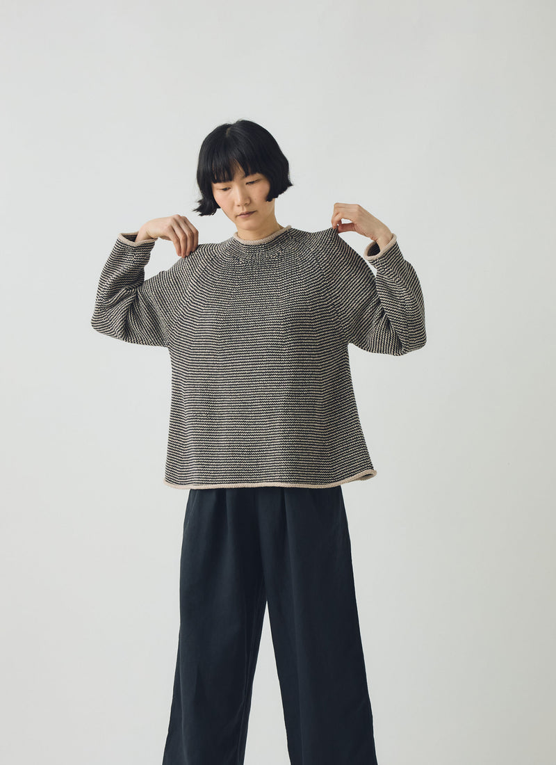 Stripe Linen Cotton Sweater | Navy/Putty