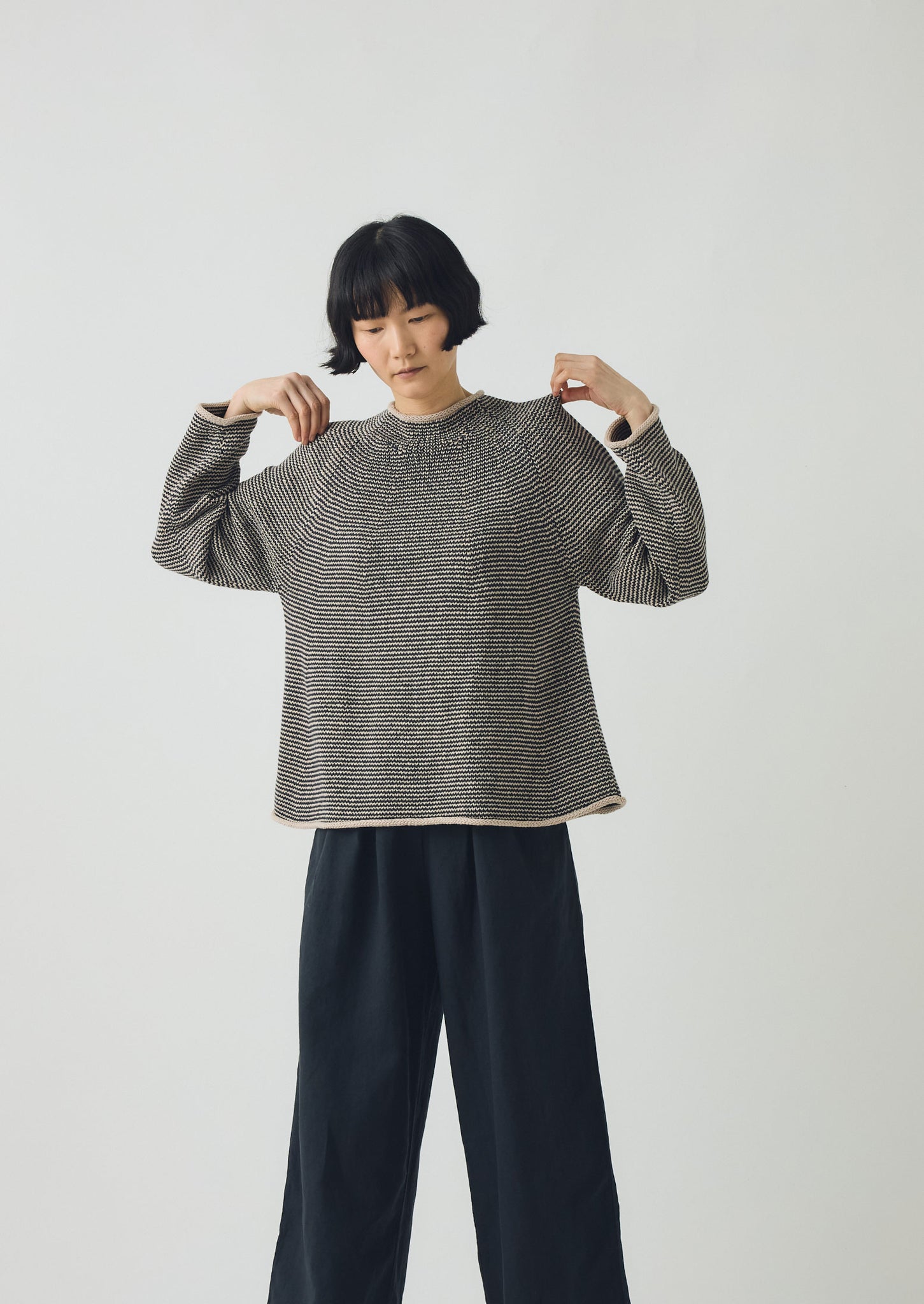 Stripe Linen Cotton Sweater | Navy/Putty