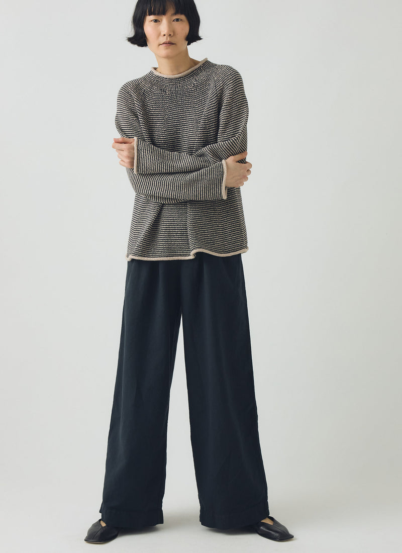 Stripe Linen Cotton Sweater | Navy/Putty