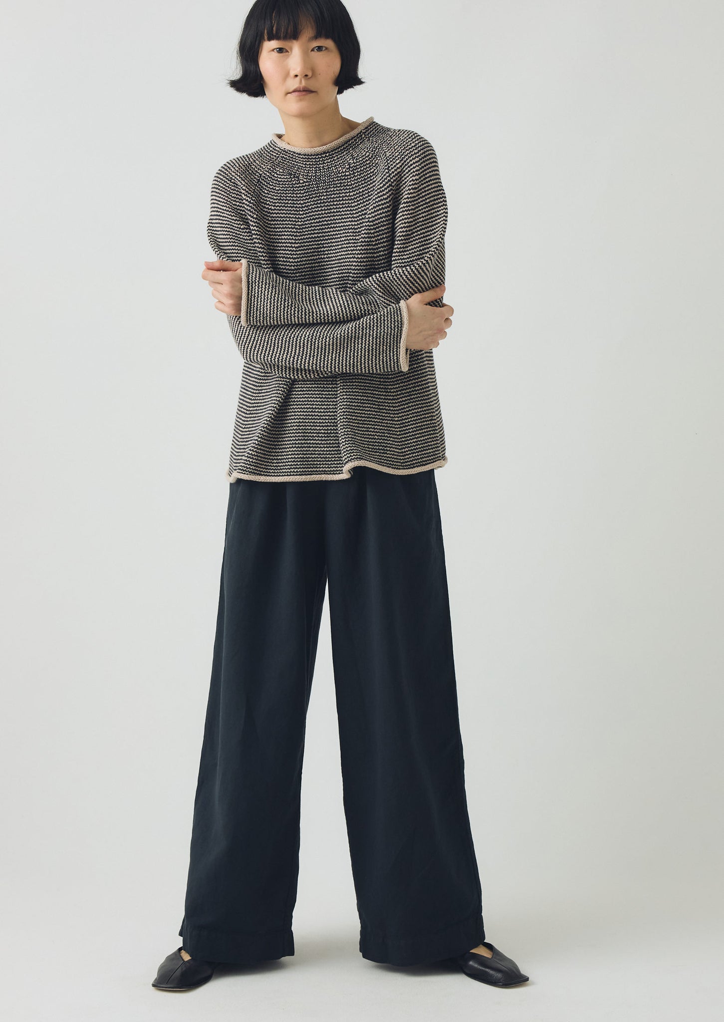 Stripe Linen Cotton Sweater | Navy/Putty