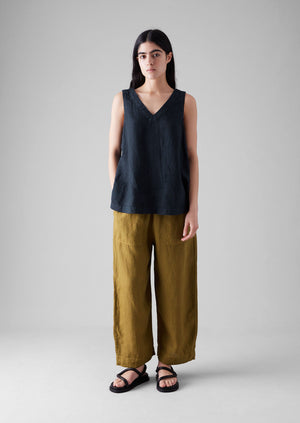 Garment Dyed Linen V-Neck Tank | Midnight