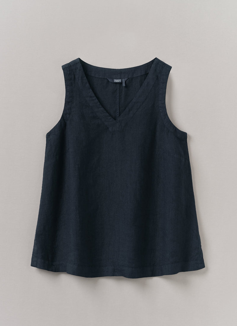 Garment Dyed Linen V-Neck Tank | Midnight