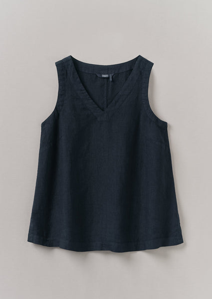 Garment Dyed Linen V Neck Tank Midnight