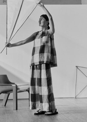 Macro Gingham Lightweight Linen Tank | Ecru/Charcoal