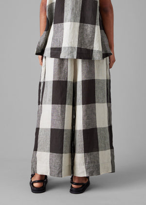 Macro Gingham Lightweight Linen Trousers | Ecru/Charcoal