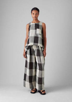 Macro Gingham Lightweight Linen Tank | Ecru/Charcoal