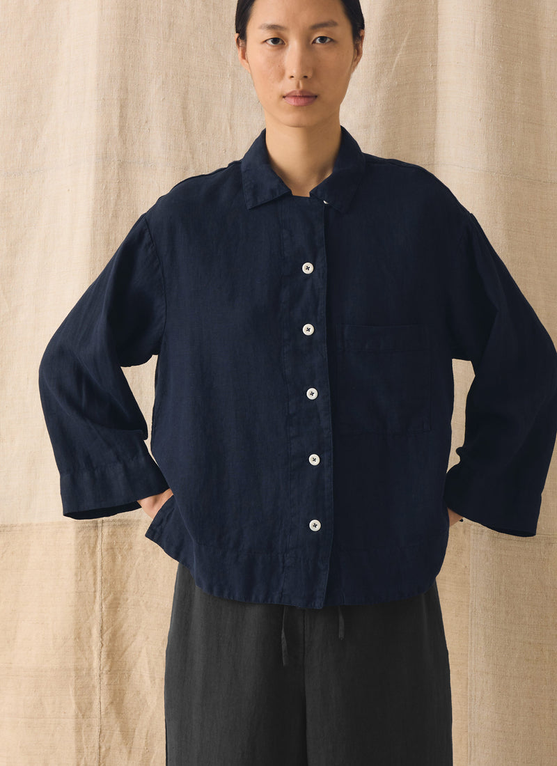 Garment Dyed Linen Shirt | Midnight