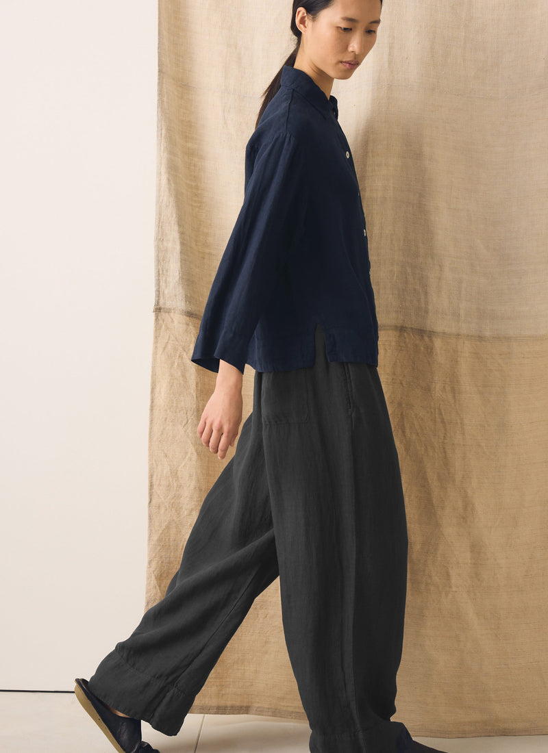 Garment Dyed Linen Shirt | Midnight