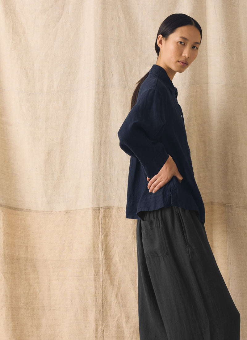 Garment Dyed Linen Shirt | Midnight