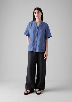 Garment Dyed Linen Boxy Shirt | Cornflower