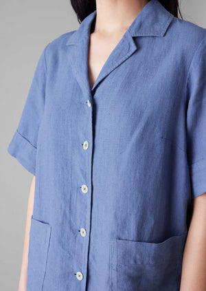 Garment Dyed Linen Boxy Shirt | Cornflower
